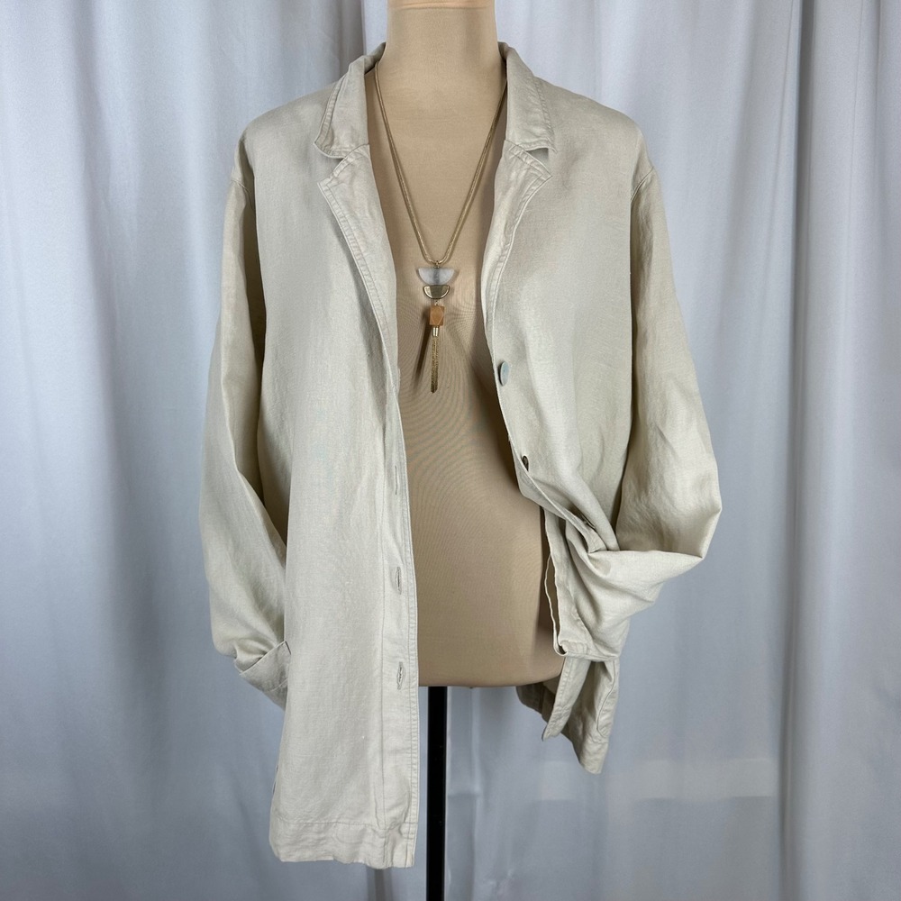 Islander Linen Blend Shacket Size 2X Natural Button Front Coastal